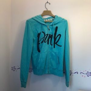Pink Victoria Secret full zip pastel blue logo